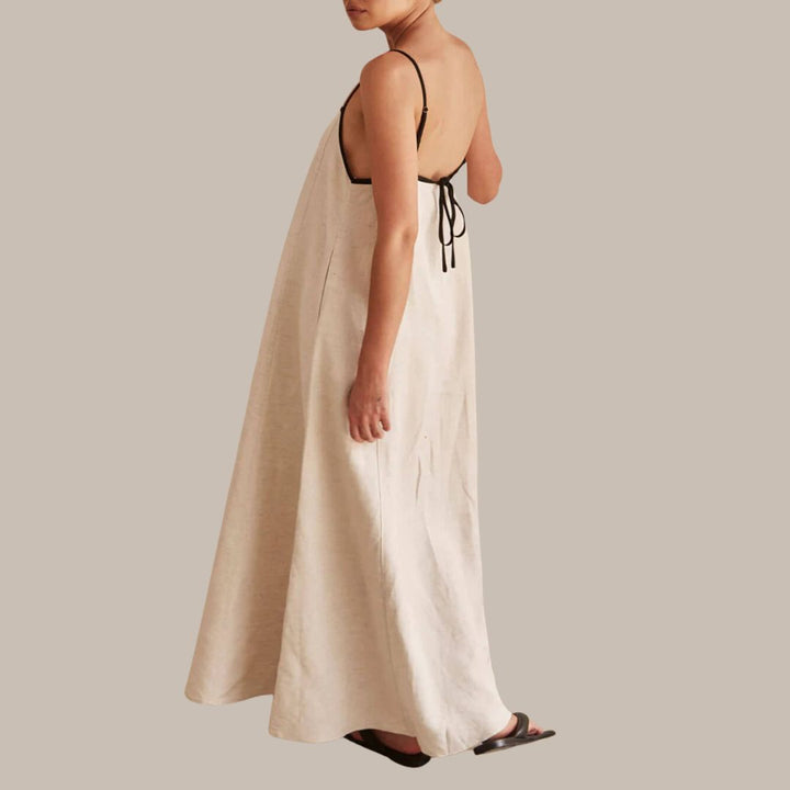 Linen maxi dress with contrast piping