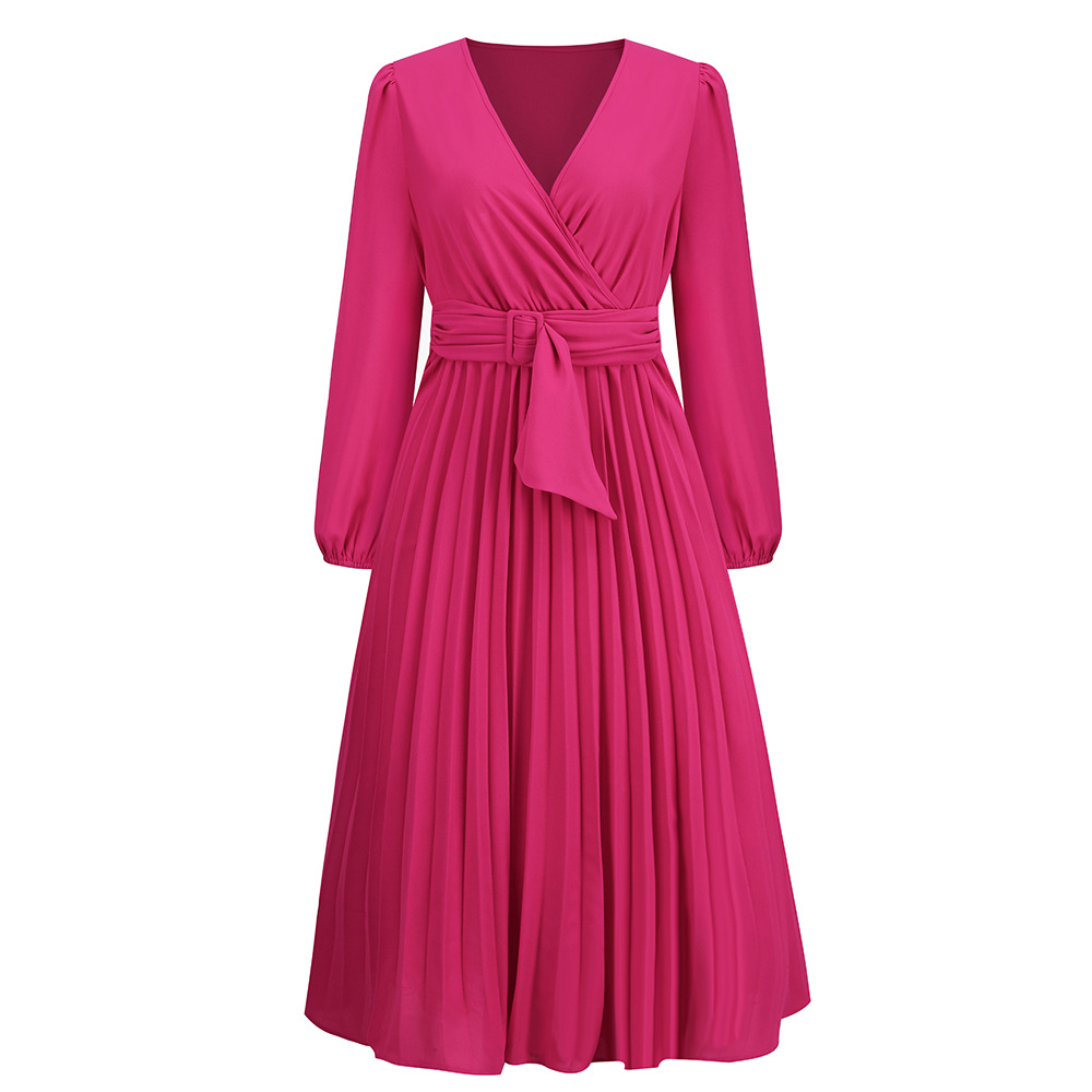 Pleated midi dress with belt