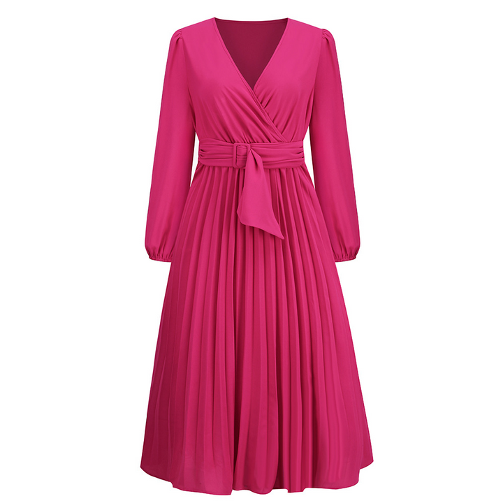 Pleated midi dress with belt