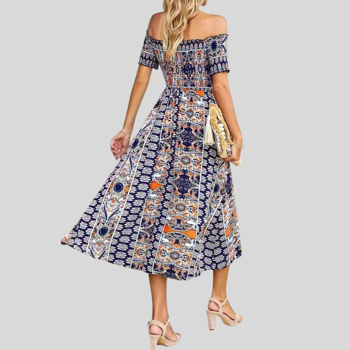 Off-the-shoulder boho maxi dress with ruffled top