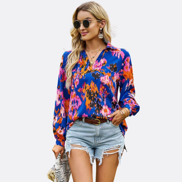 V-neck blouse with abstract print