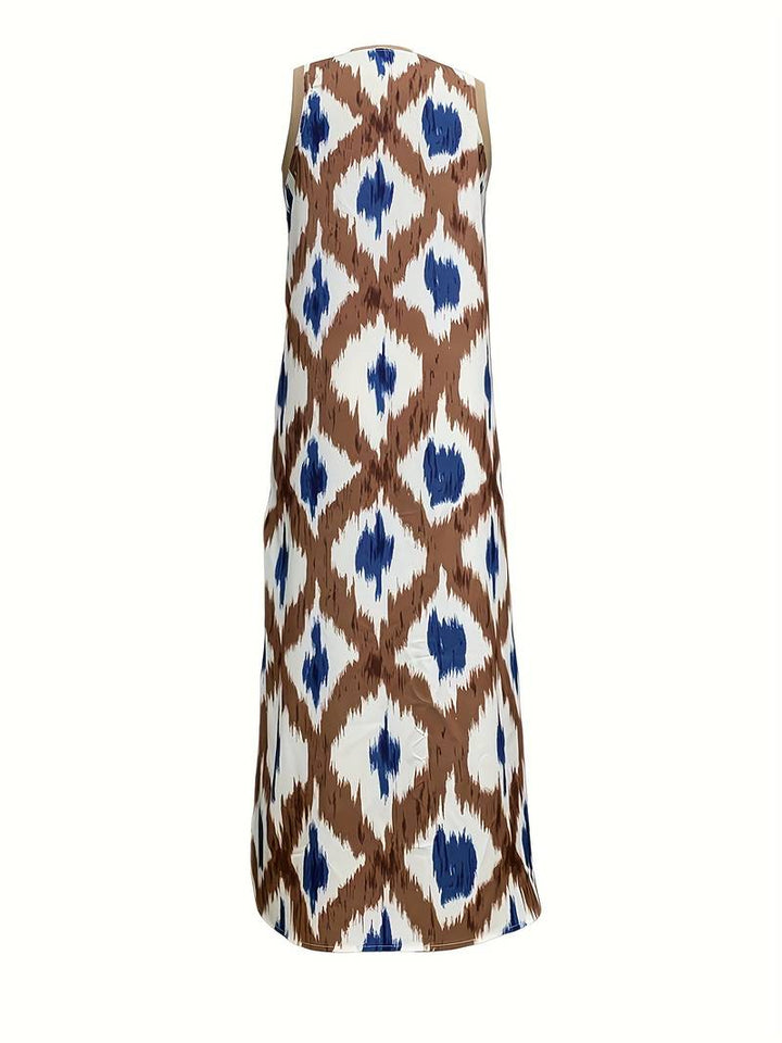 Sleeveless dress with ikat print