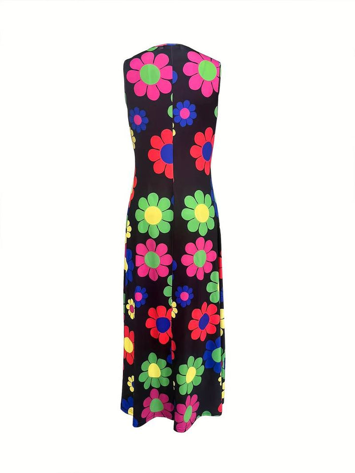 Dress with floral pattern and notched neckline