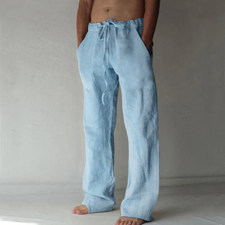 Leisure trousers made of linen, single-coloured, for men