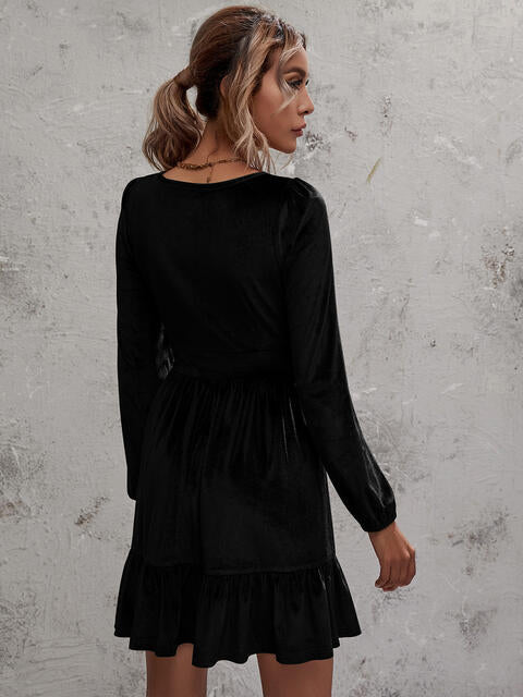 Plunge Ruffle Hem Dress