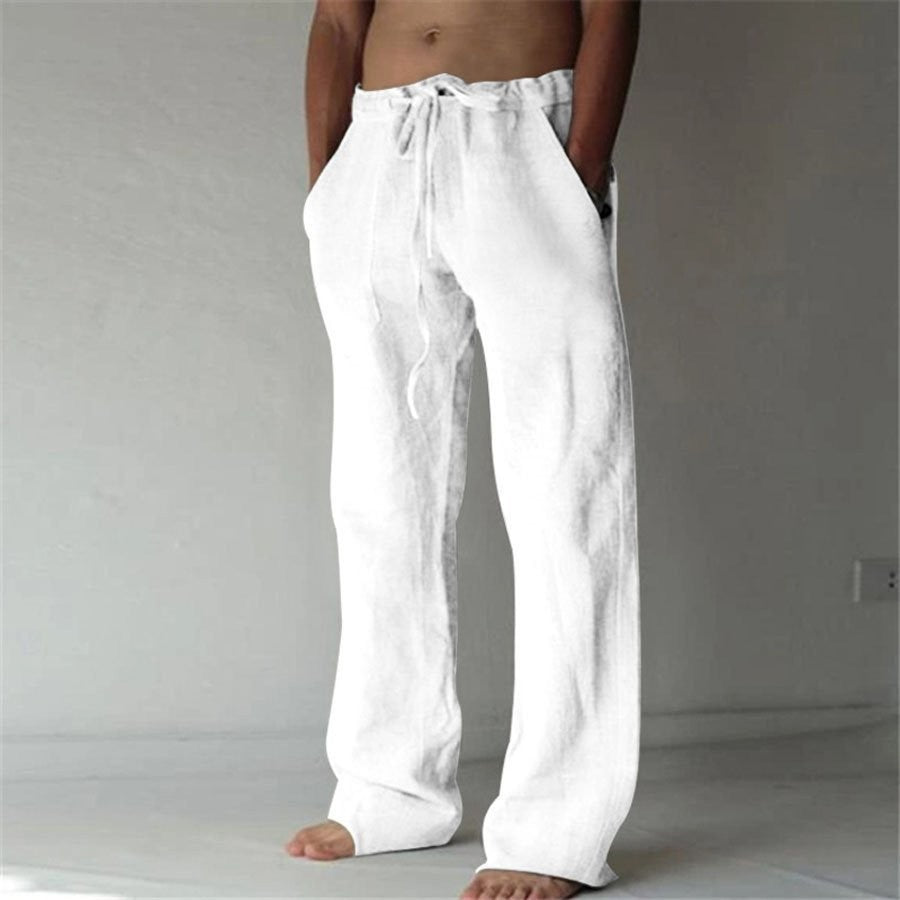 Leisure trousers made of linen, single-coloured, for men