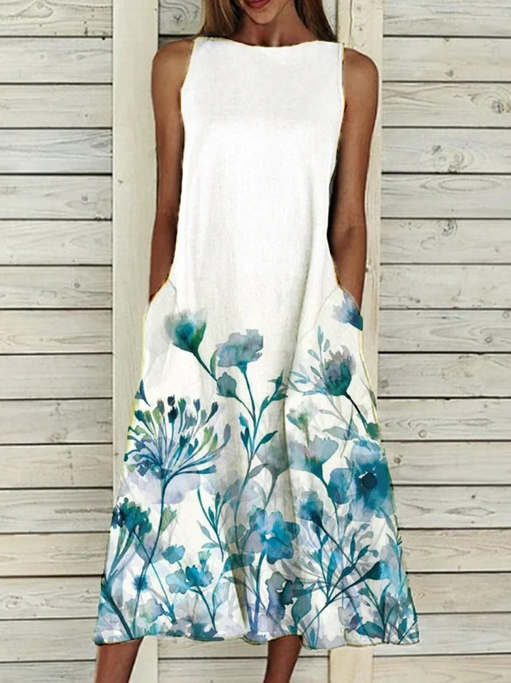 Sleeveless dress with floral print