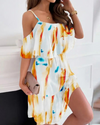 Dress with open shoulders and floral print