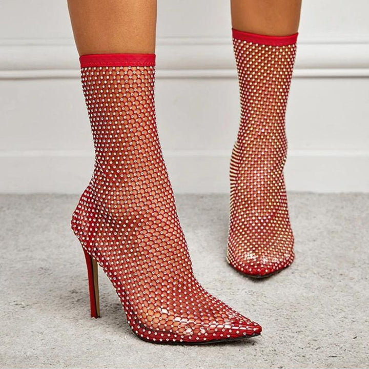 Mesh ankle boots with rhinestone embellishment