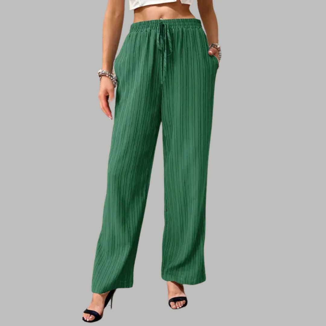 Pleated wide trousers with drawstring