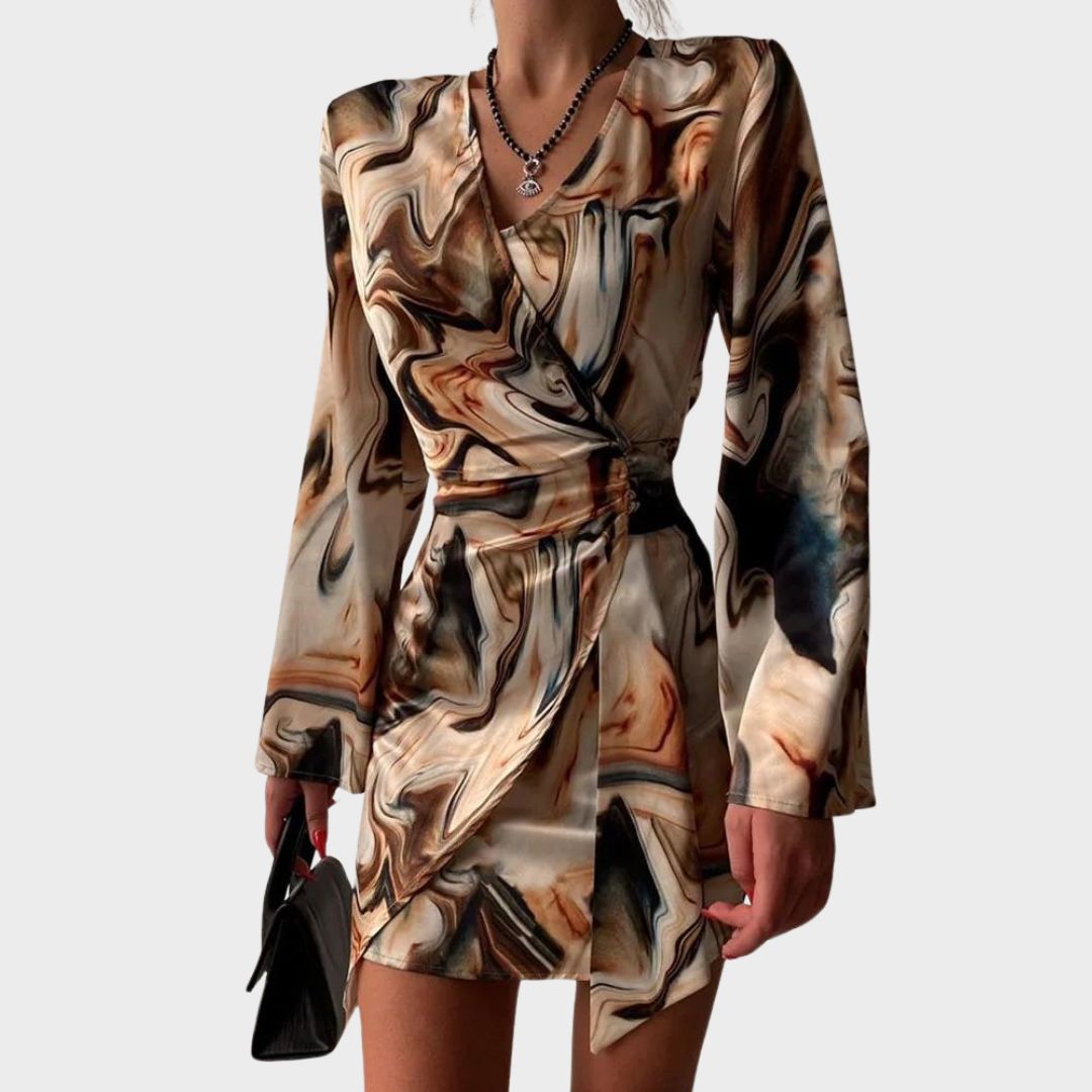 Wrap dress with abstract marble print