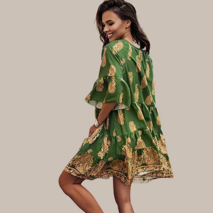 Boho dress with paisley print and flounce sleeves