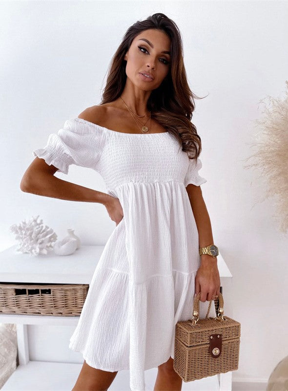 Off-the-shoulder smock dress