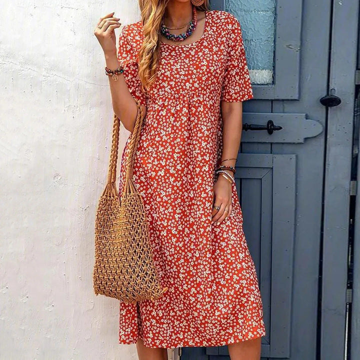 Floral short sleeve maxi dress with pockets