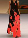 Long dress with face print and notched neckline