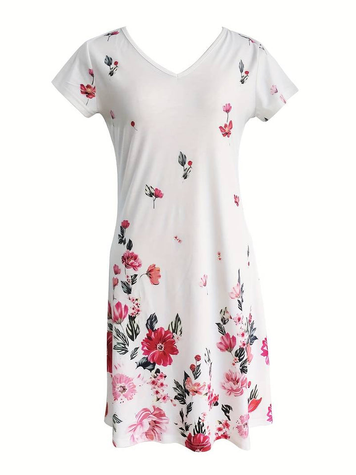 Short-sleeved dress with floral print