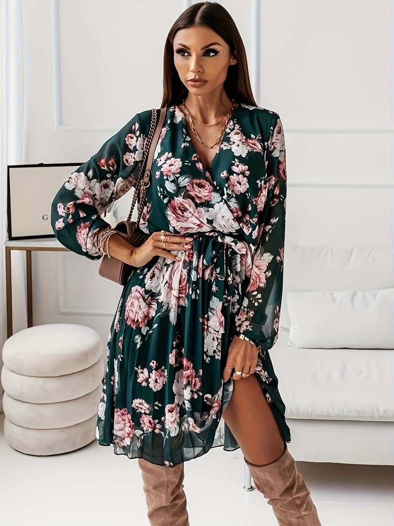 A-line dress with split hem and floral print