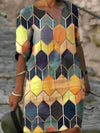 Long dress with V-neck and multicoloured print