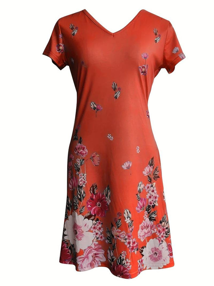 Short-sleeved dress with floral print