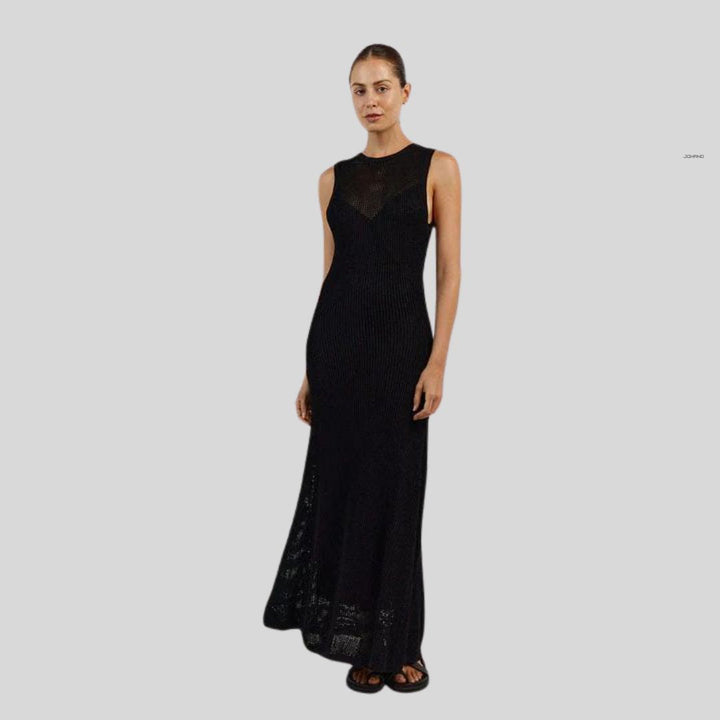 Sleeveless knitted maxi dress with transparent details