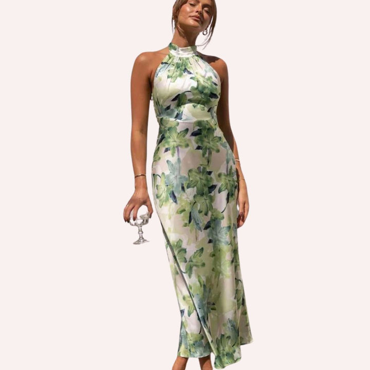 Maxi dress with halterneck and side slit