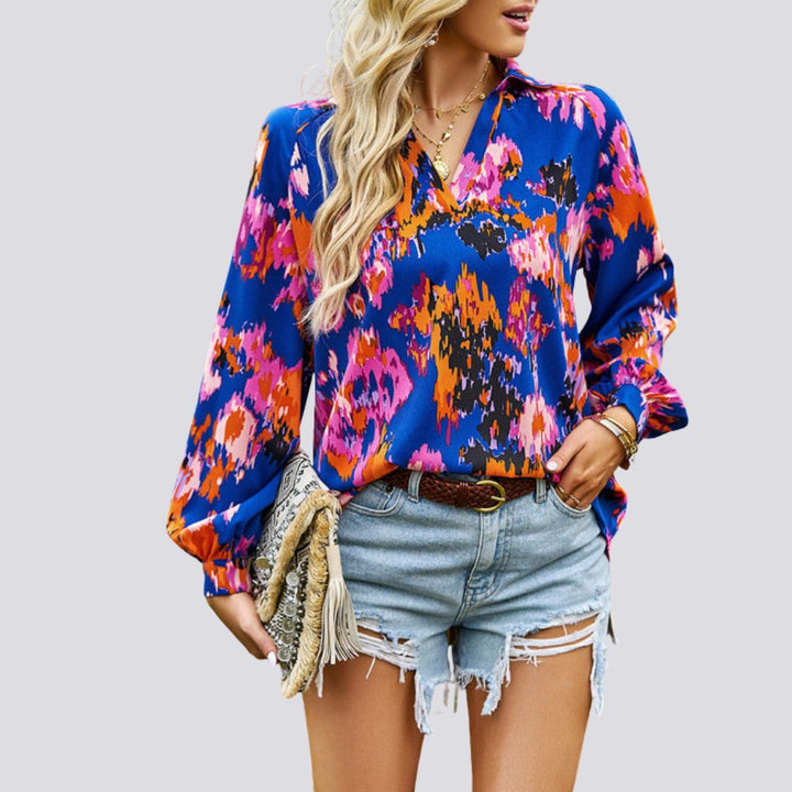 V-neck blouse with abstract print