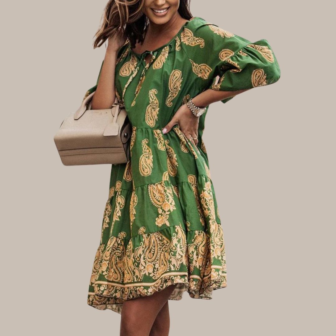 Boho dress with paisley print and flounce sleeves