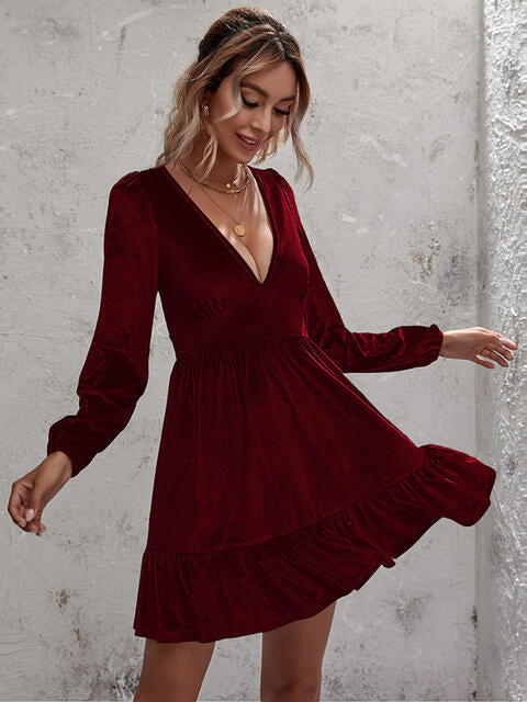 Plunge Ruffle Hem Dress