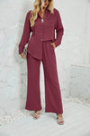 Long-sleeved blouse, button fastening and Wide-leg trousers for women