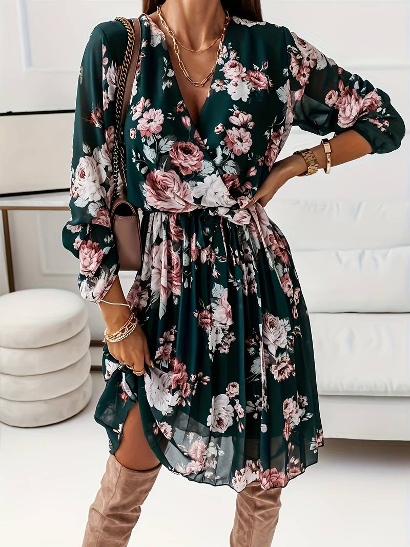 A-line dress with split hem and floral print