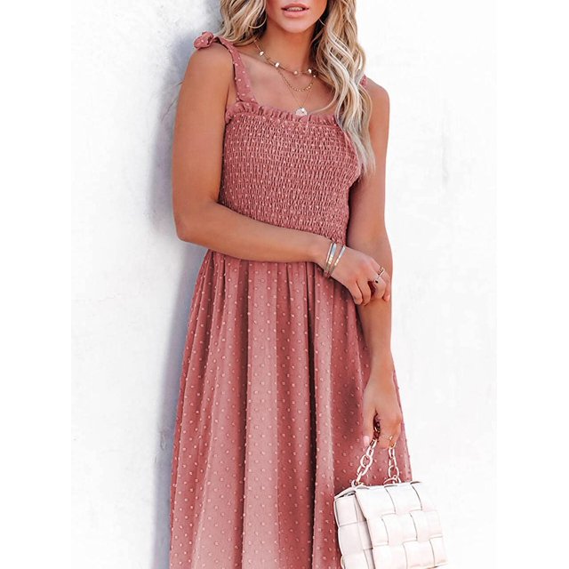 Airy maxi dress with a delicate polka dot pattern