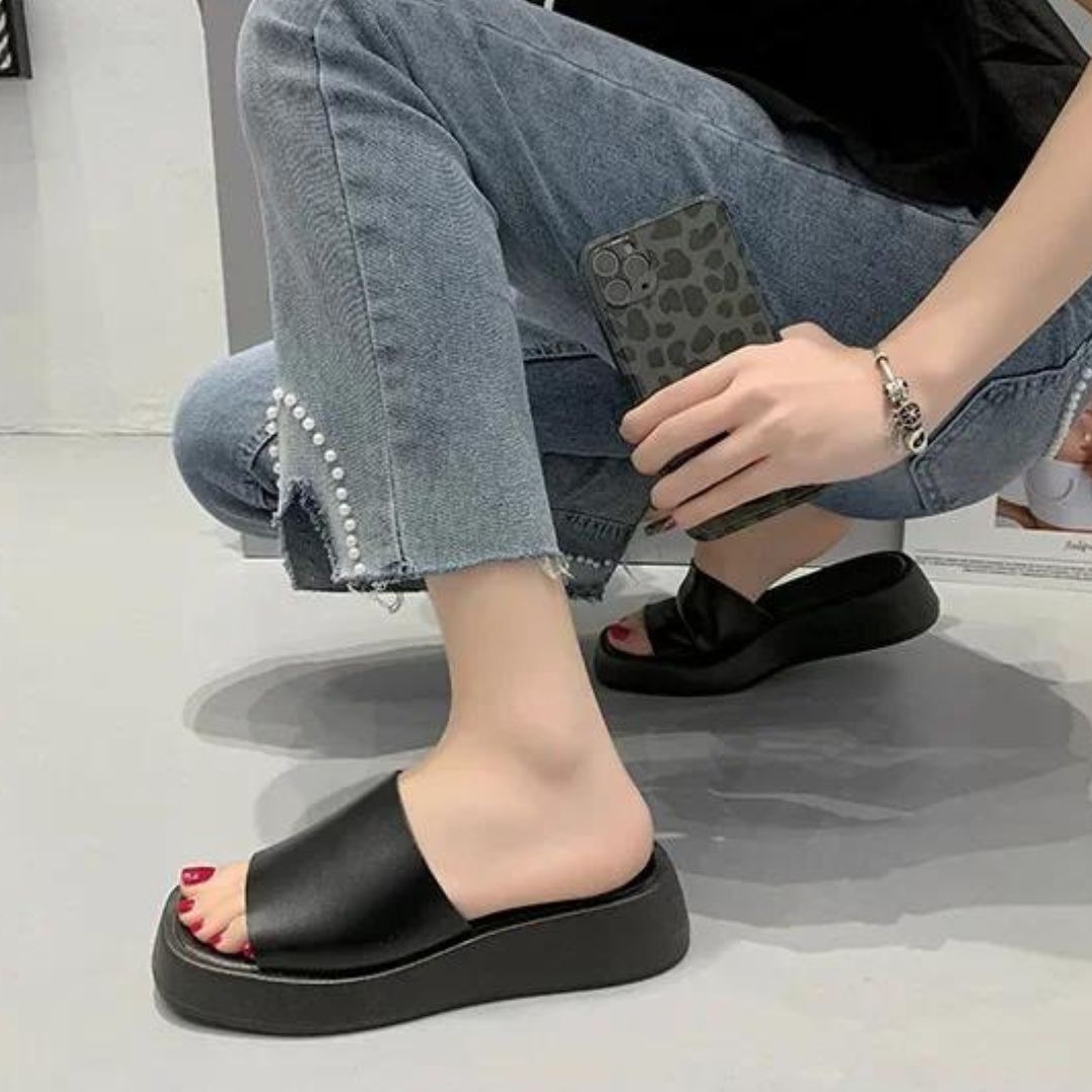 Minimalist slide sandals with wide strap