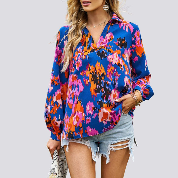 V-neck blouse with abstract print