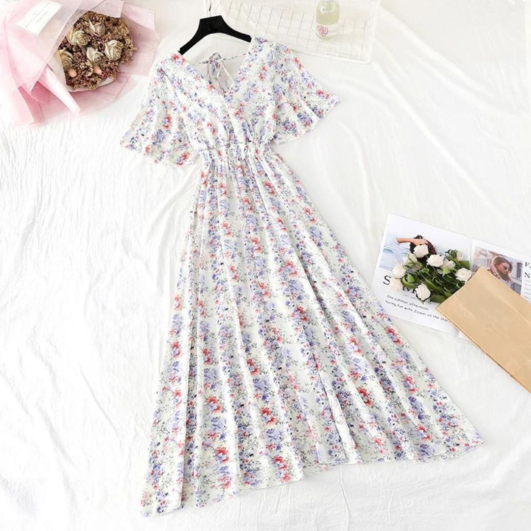 Elegant floral print midi dress