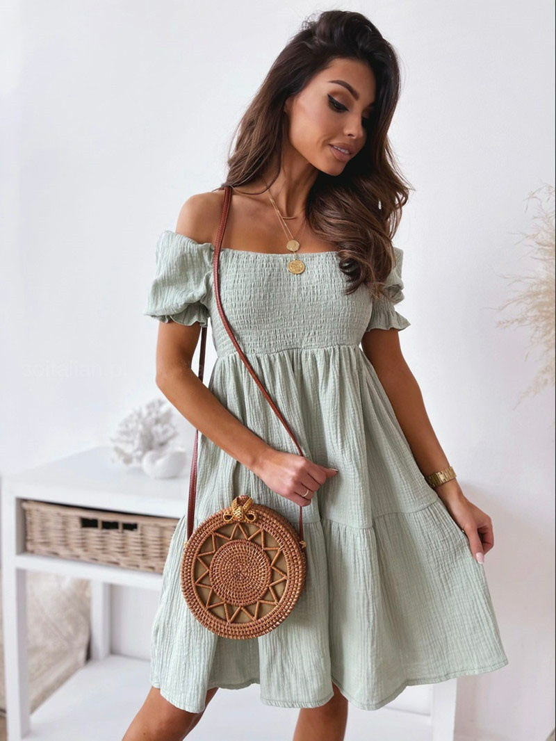 Off-the-shoulder smock dress