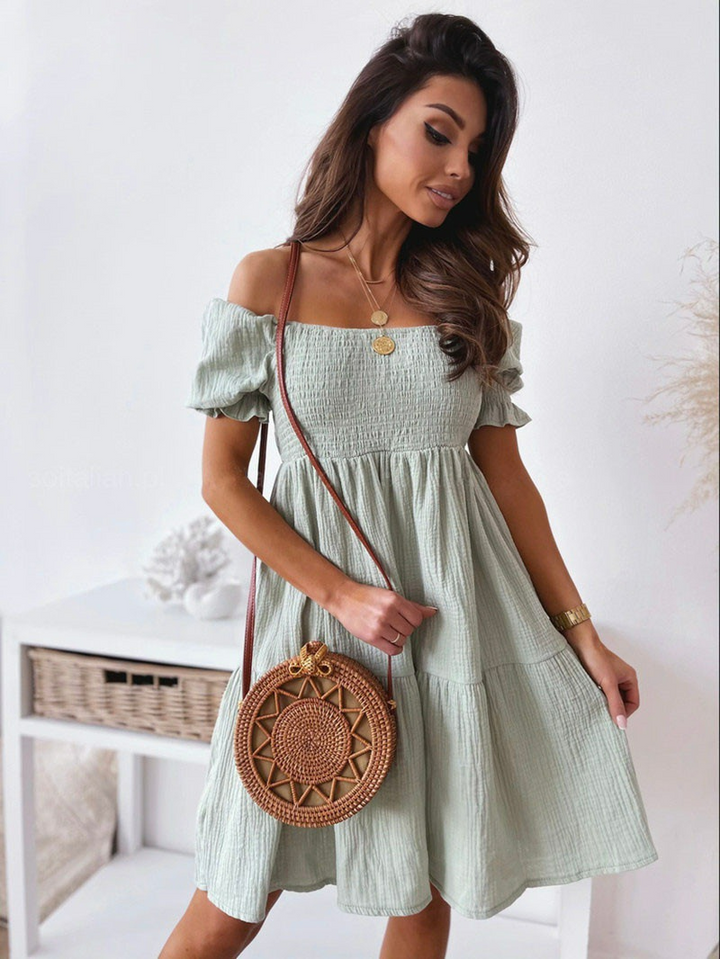 Off-the-shoulder smock dress