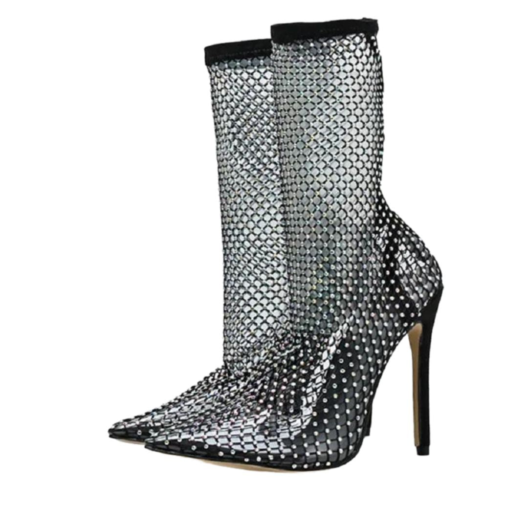 Mesh ankle boots with rhinestone embellishment