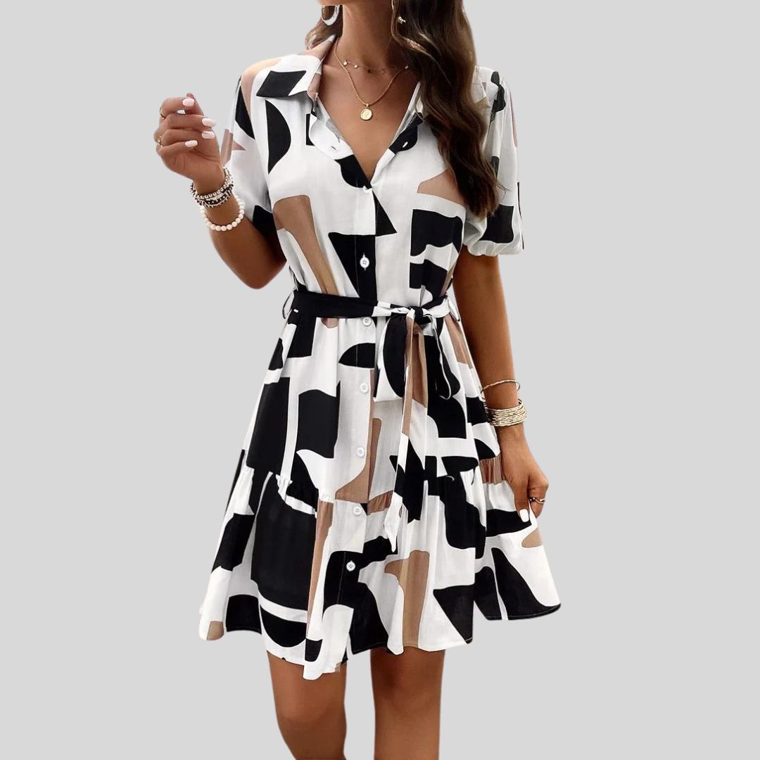 Shirt dress with abstract print