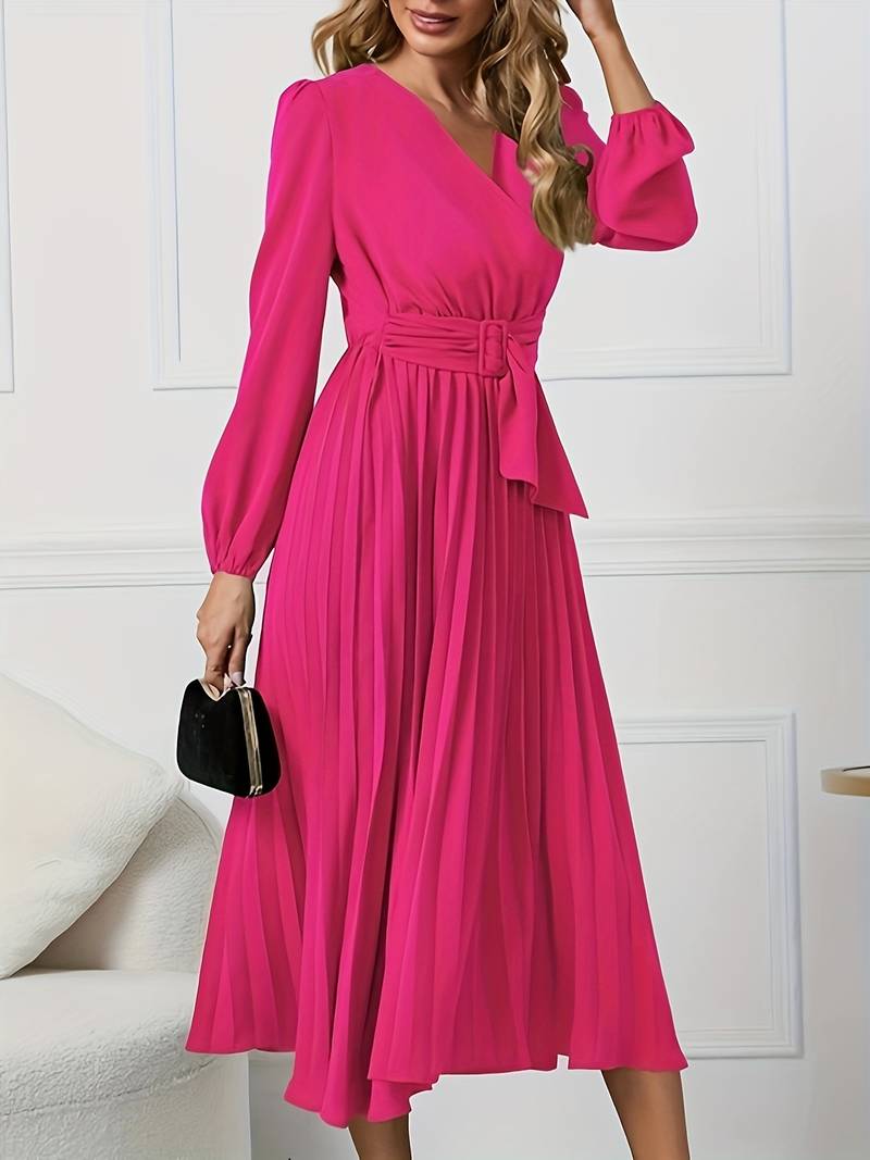 Pleated midi dress with belt