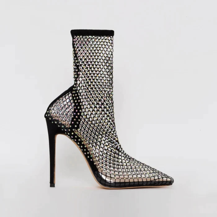 Mesh ankle boots with rhinestone embellishment