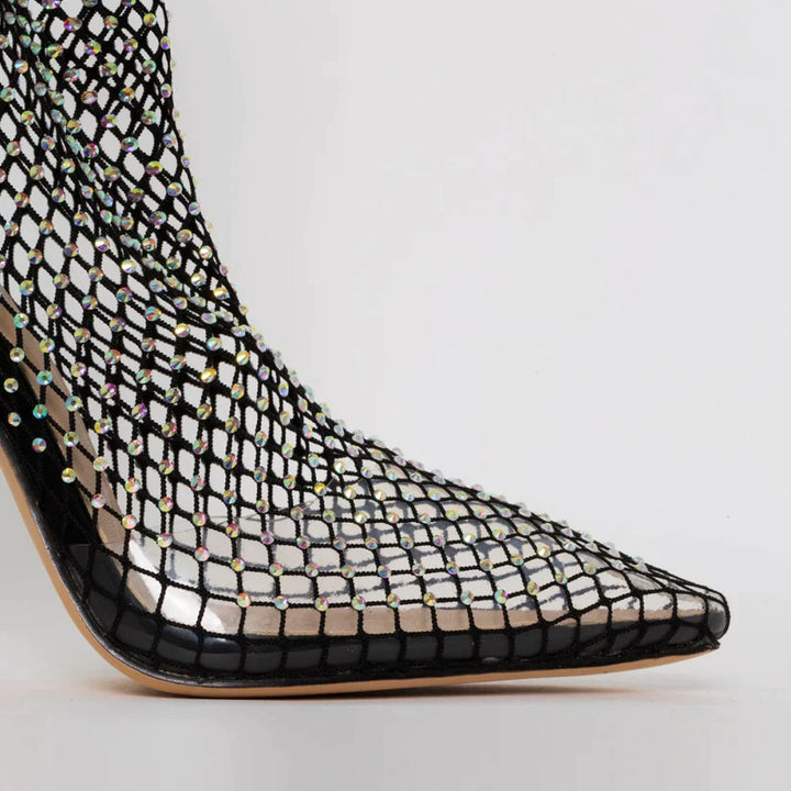 Mesh ankle boots with rhinestone embellishment