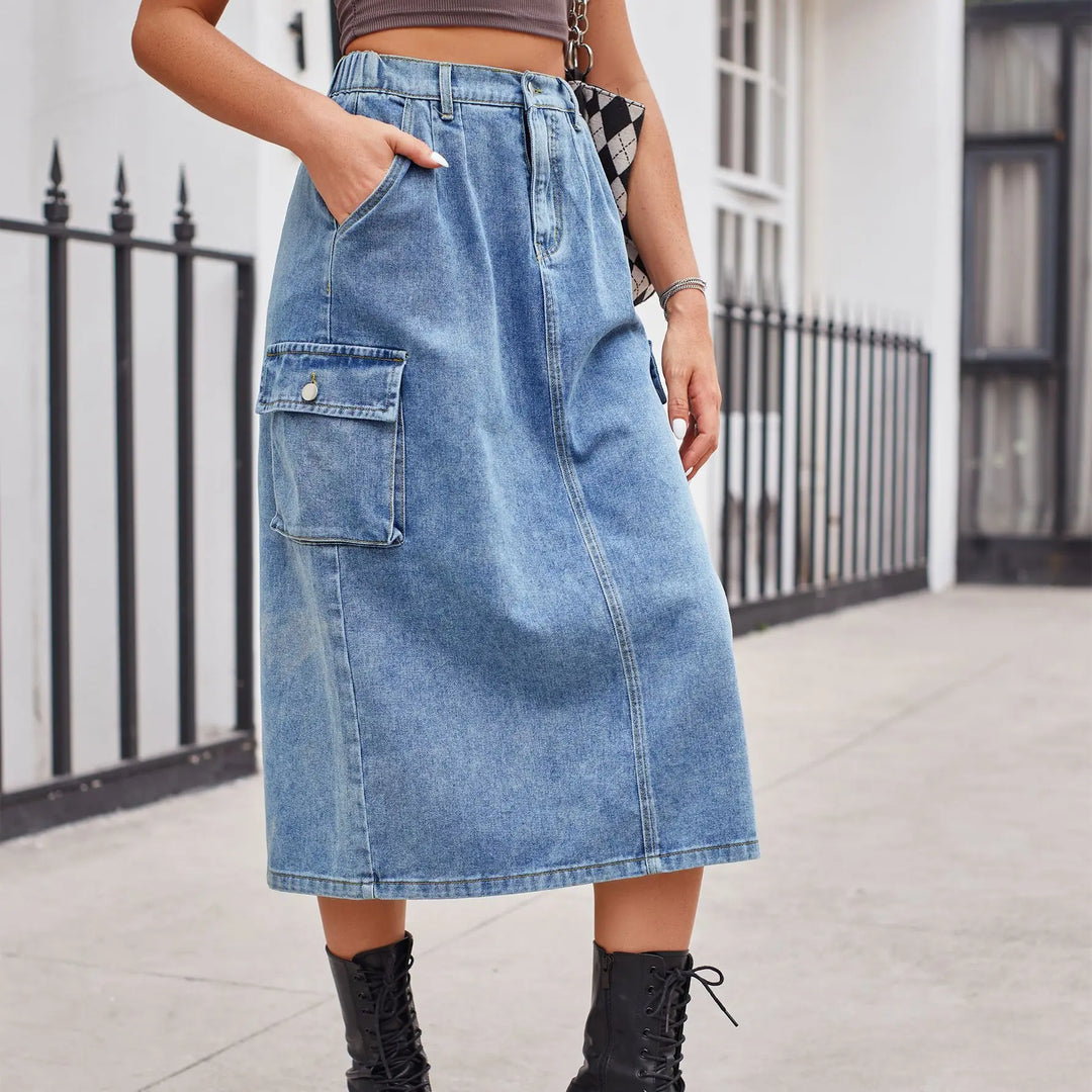 Trendy utility midi skirt with pockets