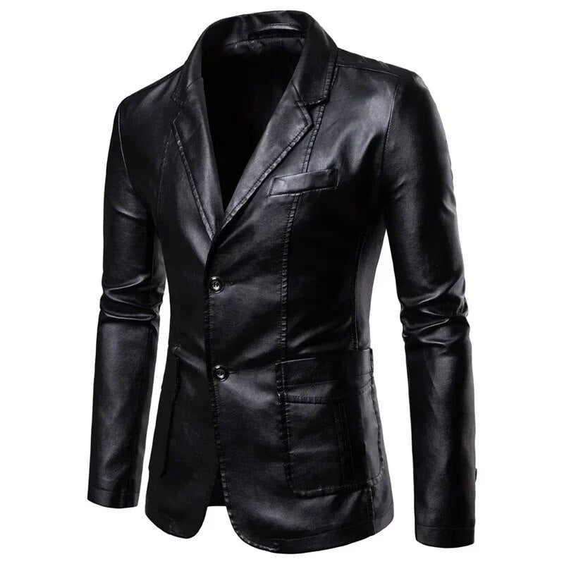 Lapel Leather Suit Jacket for Men