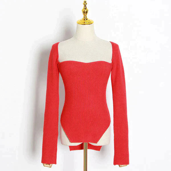 Knitted Sweater With Square Neckline