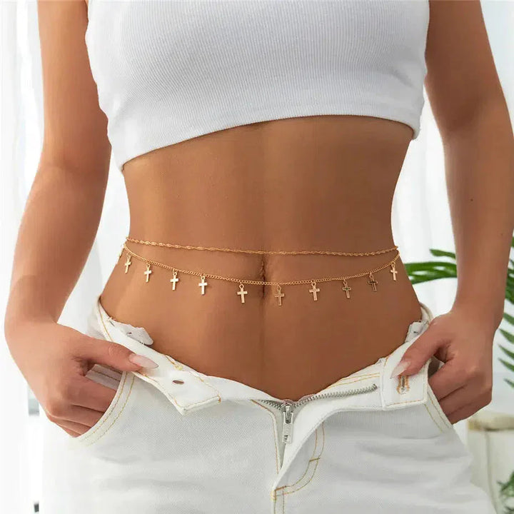 Elegant belly chain with cross pendants