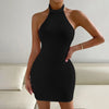 Stand collar sleeveless hip wrap dress