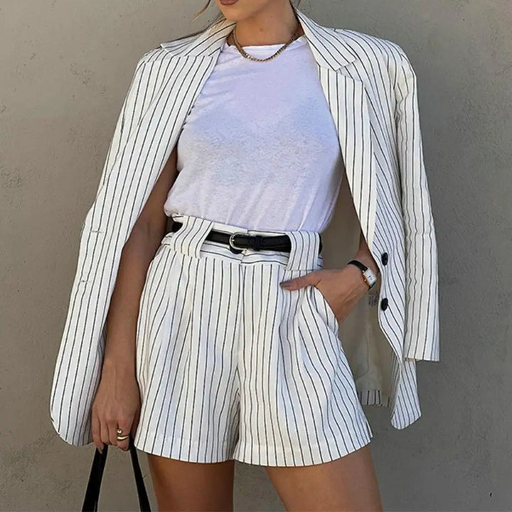 Striped blazer with matching shorts set