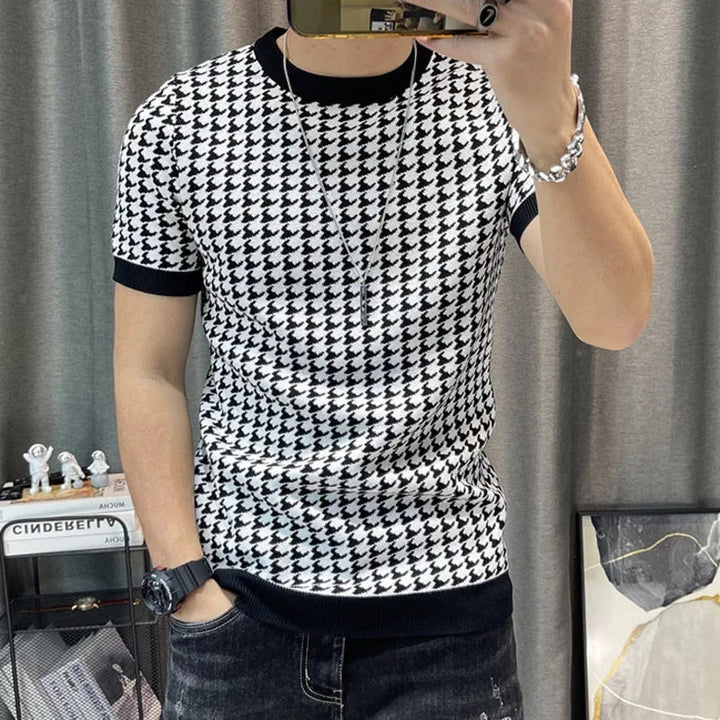 Knitted Houndstooth Design Shirt for Men