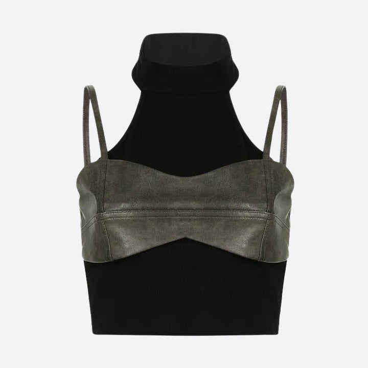 Leather crop top with high collar