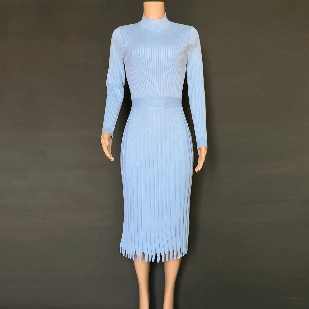 Rib-knit midi dress with flared hem